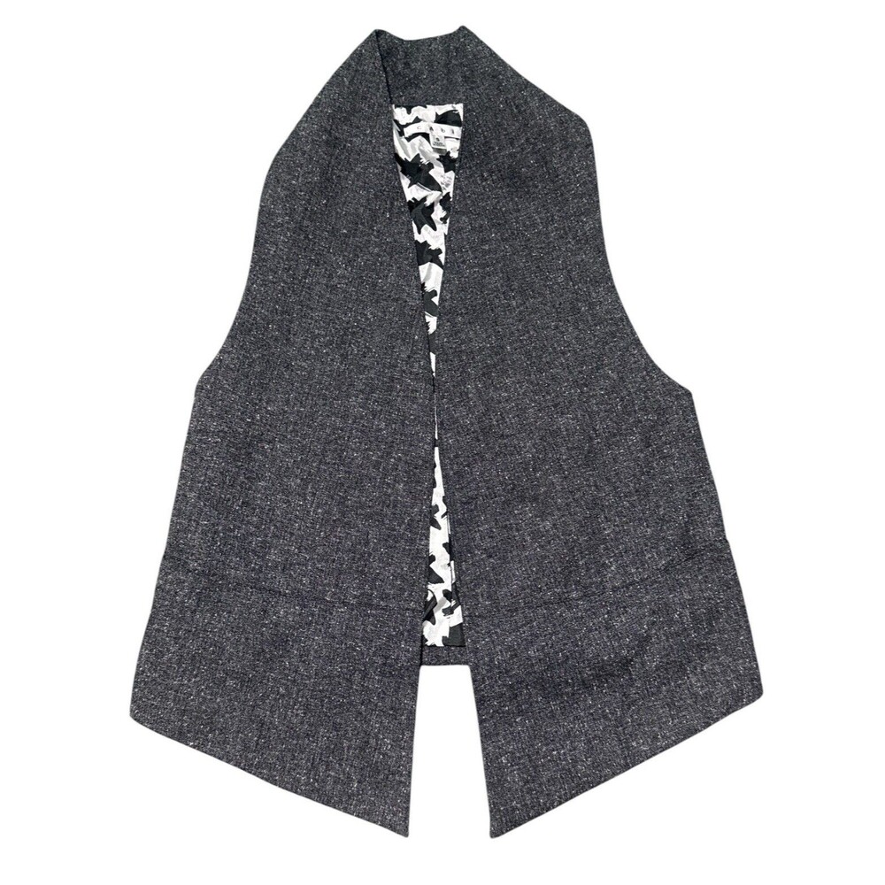CAbi Vest Small Speckled Gray Tweed Racerback Open Front Pockets